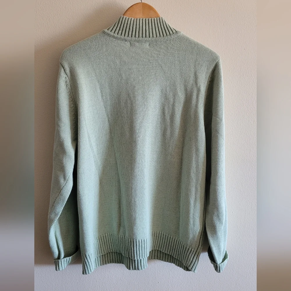 Vtg Karen Scott Cable Knit Quarter Zip Pullover Sweater, Women's XL, Sage Green